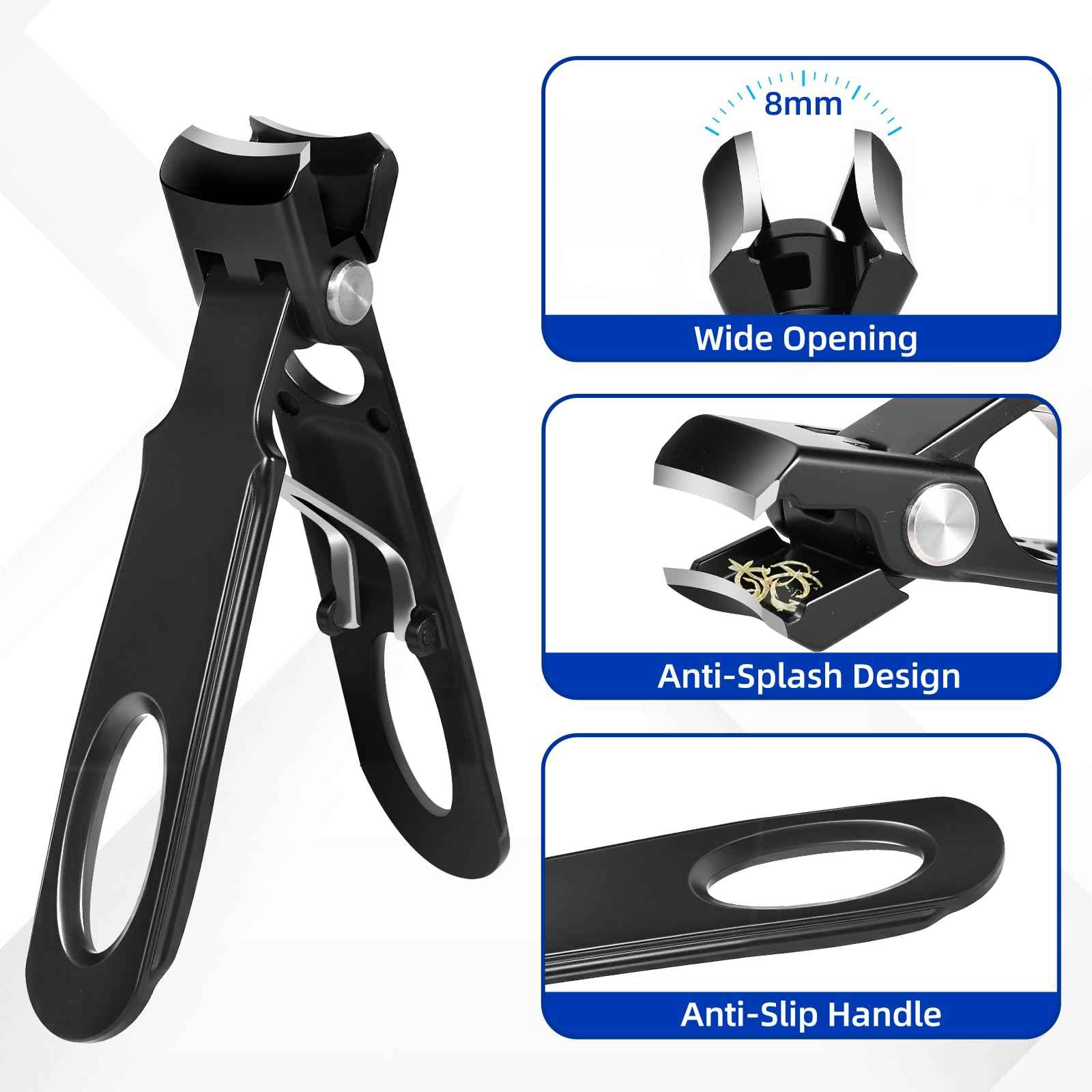 Toenail Clippers for Thick Toenails for Seniors, Professional Nail Clippers for Men, Heavy Duty Angled Head Large Toe Nail Clippers for Seniors, Slanted Ingrown Nail Clippers, 6PCS