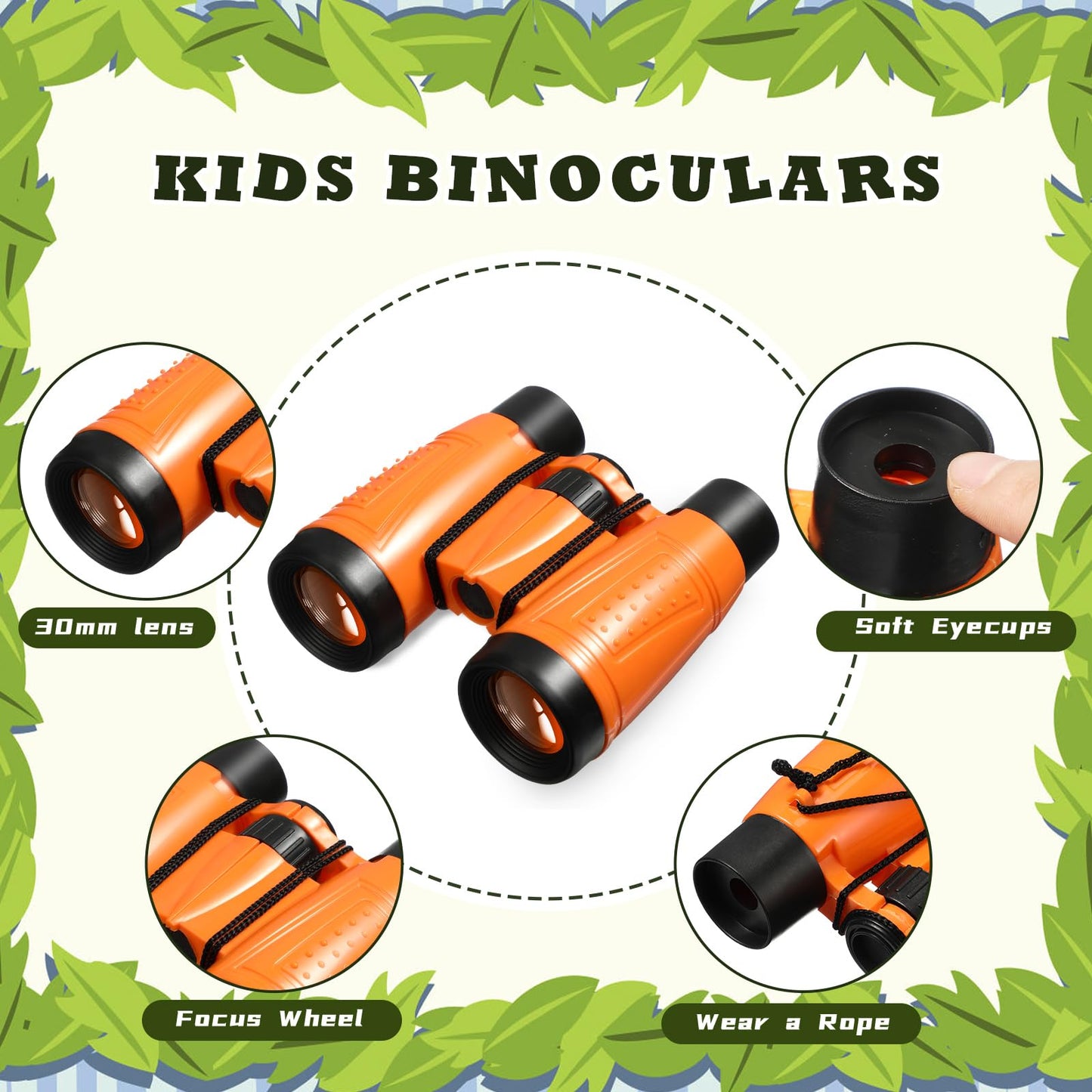 Libima 24 Pcs Binoculars for Kids Educational Compact Kids Binoculars with Neck String Toddler Binoculars for Boys Girls Learning Bird Watching Camping Hiking Travel Safaris Birthday Gifts (Orange)