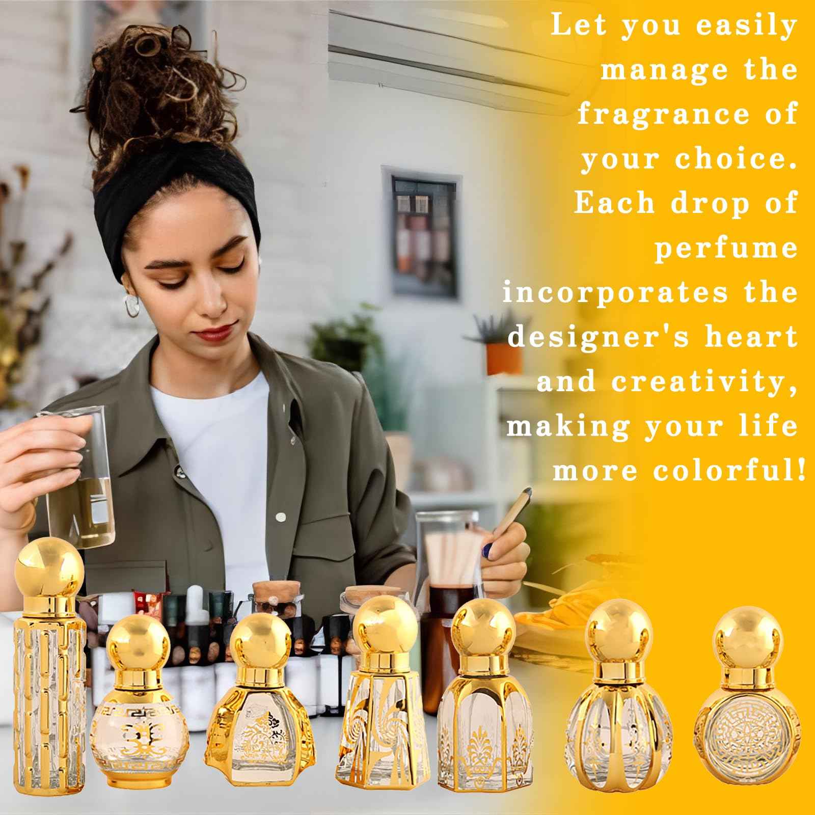 CHSEEO 6 Pcs Vintage Deodorant Roller Bottle for Essential Oil, Empty Glass Mini Travel Bottle with Stainless Steel Roller Ball Refillable Empty Container Gold