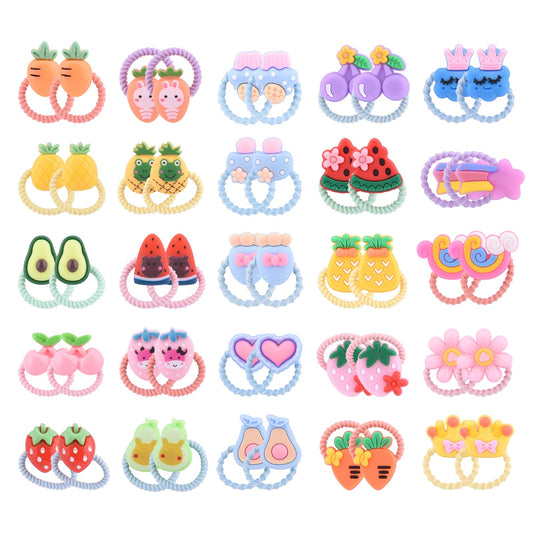 KELEAPEKER Cartoon Hair Ties for Girls,50pcs Girls Hair Ties No Damage,Colorful Elastic Cute Hair Accessories,Suitable for Girls Infants Toddlers Kids Teens(Cartoon Fruit)