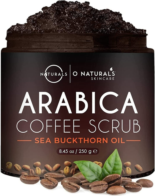 O Naturals Organic Coffee Arabica Women & Mens body scrub, Natural Dead Sea Salt Scrub, Moisturizing Leg, Hand Scrub & Face Scrub, Natural Body Polish, 8.45oz