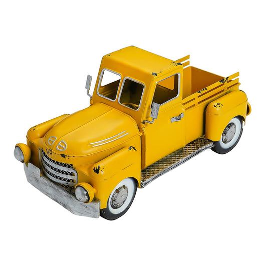 FLHJYF Farmhouse Yellow Truck Metal Decor,Vintage Outdoor Iron Truck Decor, Rustic Pick-up Planter,Antique Car Decoration,Desktop Wine Rack Stand,Decorative Tabletop Storage