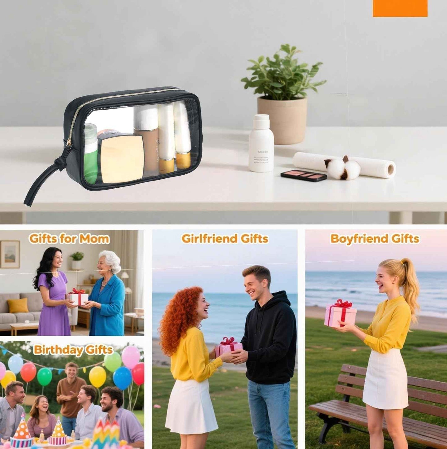 lllyan 3-Piece Travel Makeup Bag Clear Waterproof Toiletry Bag Set Large, Medium Small Sizes Travel Toiletry Organizer Pouch Cosmetic Storage for Bathroom (Black)