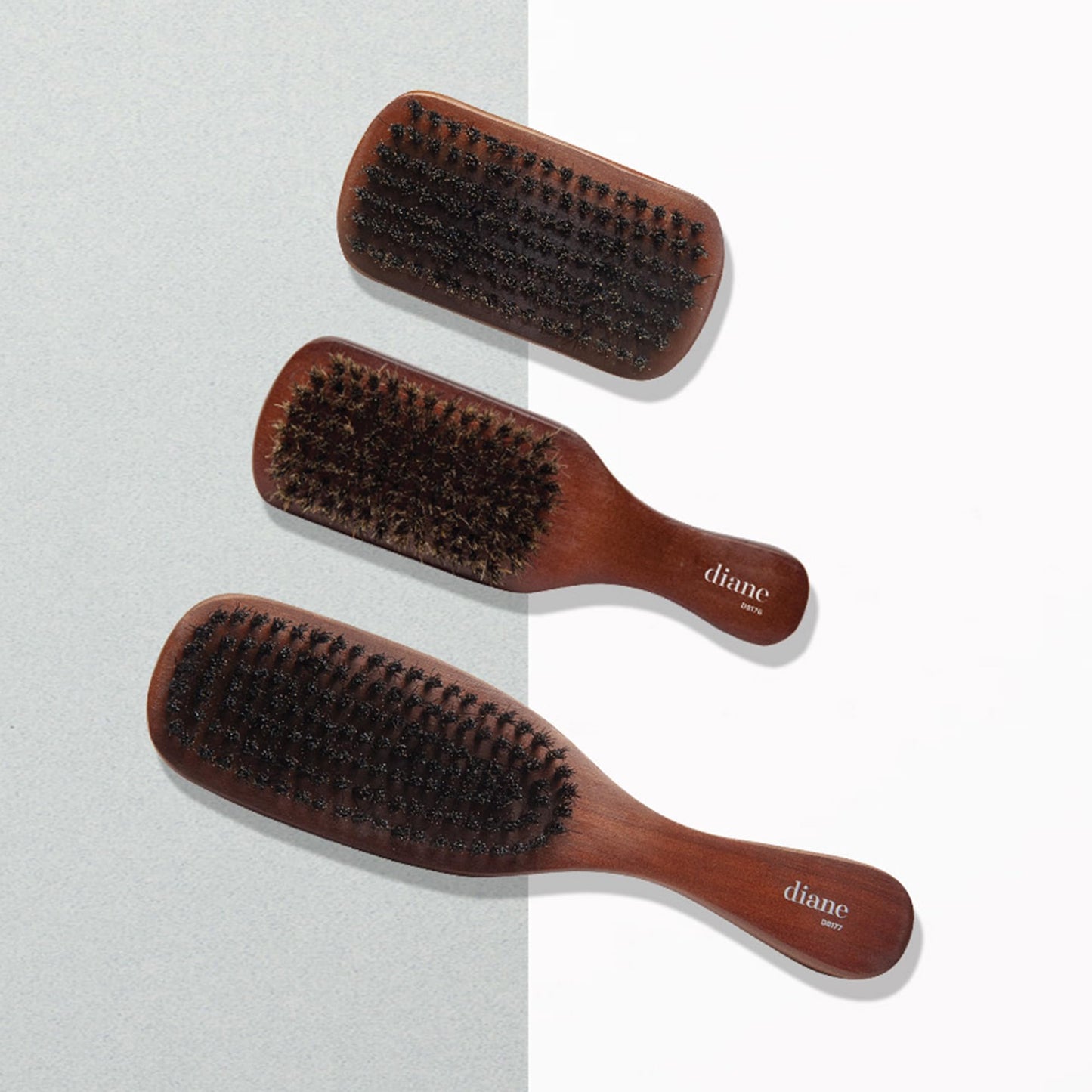 Diane Reinforced Boar Bristle Curved Military Wave Brush for Men and Barbers – Medium Bristles for Thick and Curly Hair – Use for Detangling, Smoothing, Wave Styles, Restore Shine and Texture