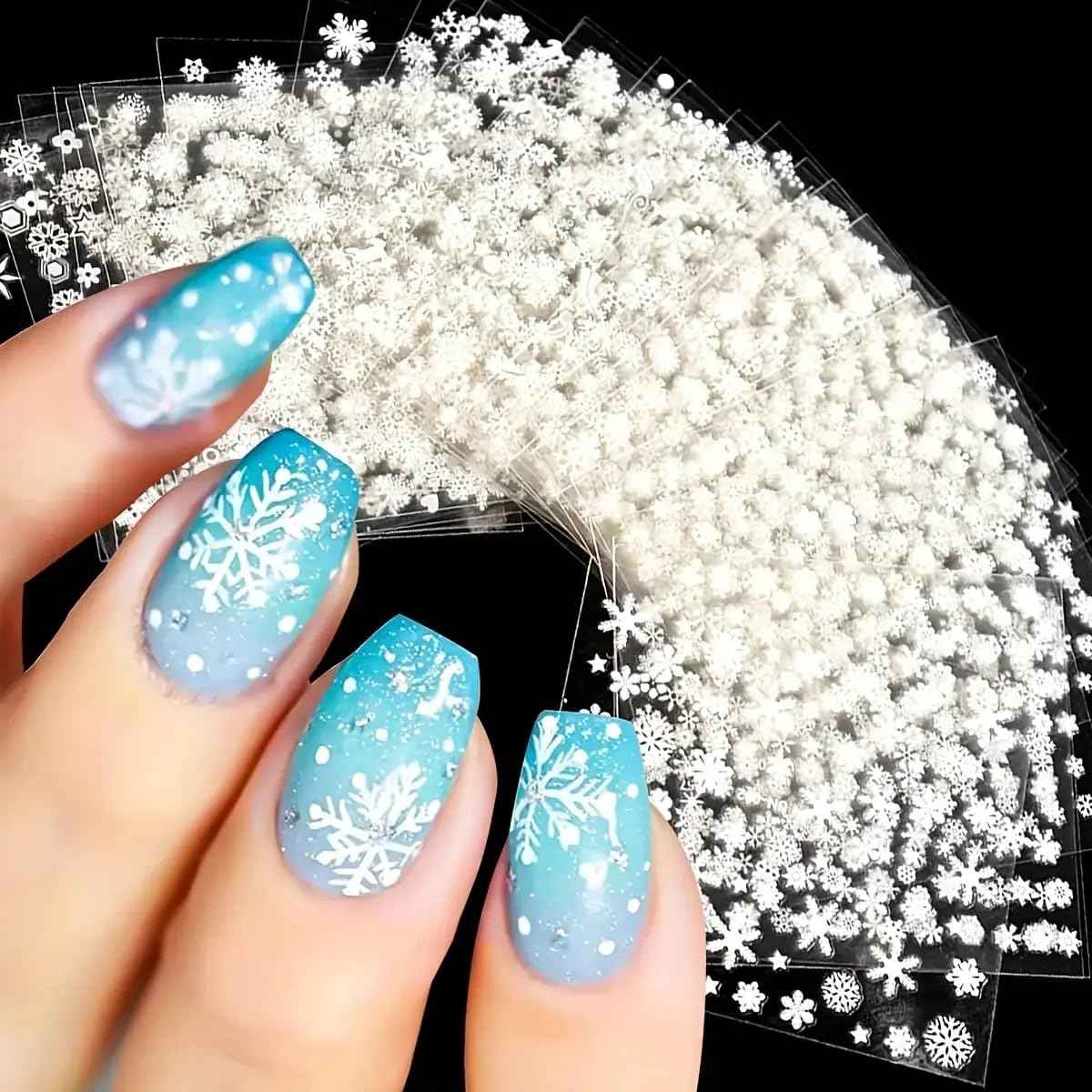 30 Sheets White Snowflake Nail Art Stickers 3D Christmas Decals - Snowman, Elk, Snow Winter Xmas Supplies for Women