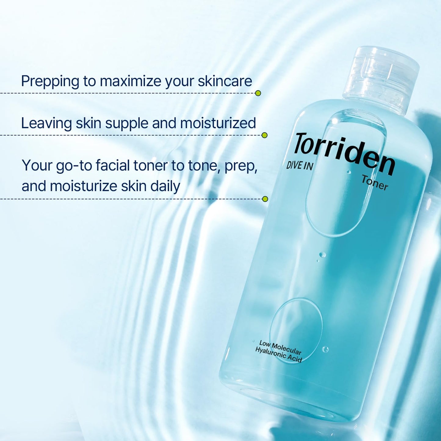 Torriden Dive-in Low-Molecular Hyaluronic Acid Toner 10.14 fl oz | Low pH Facial Toning Water That Hydrates and Moisturizes Sensitive, Dehydrated, Oily Skin | Vegan Korean Skin Care