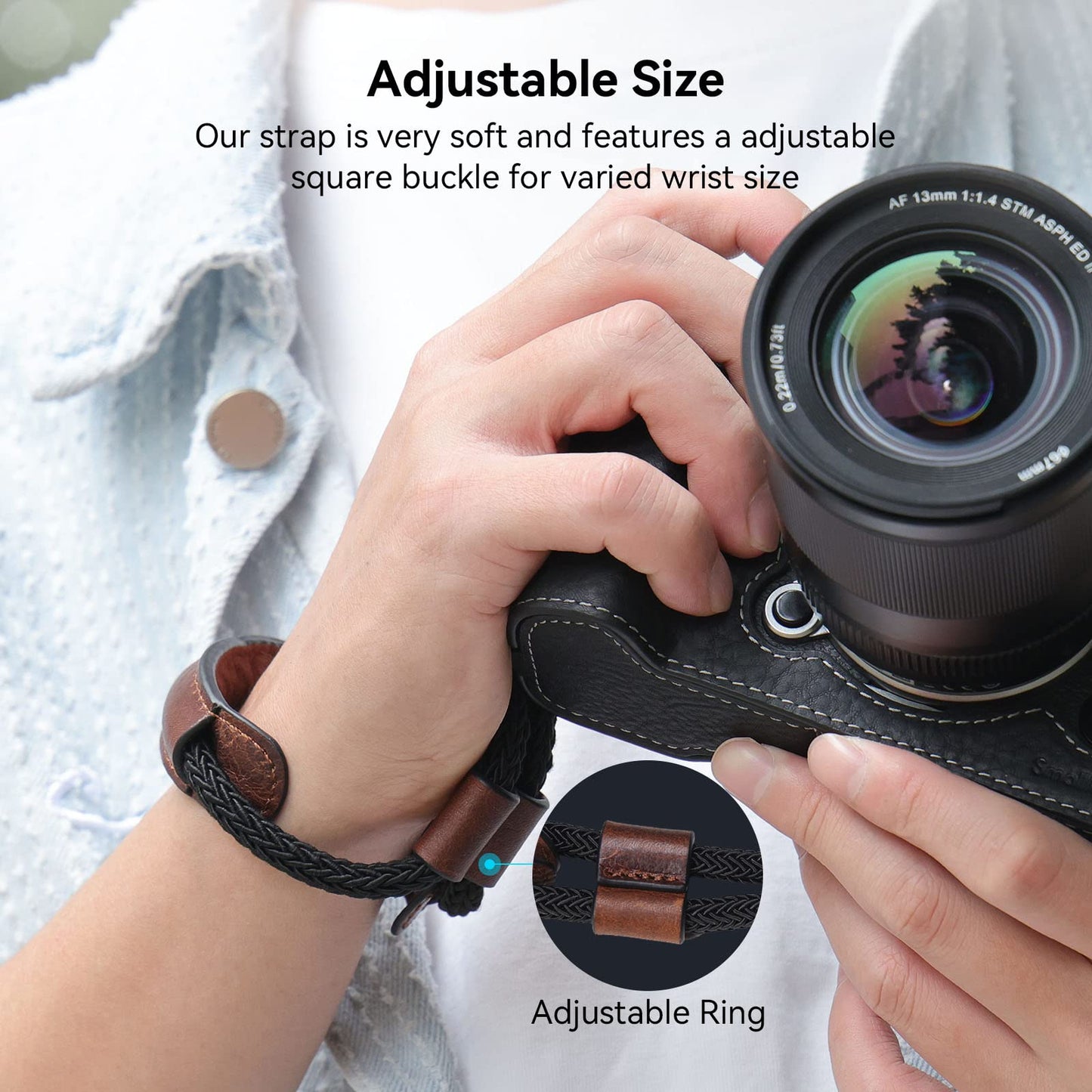 SMALLRIG Camera Wrist Strap, Vintage Leather Camera Hand Strap for DSLR SLR Mirrorless, Adjustable Safety Strap for Fujifilm X-T5 X-T4 X-T3 X-T30 X-E4 X100V and Other Compact Cameras, Brown - 3926