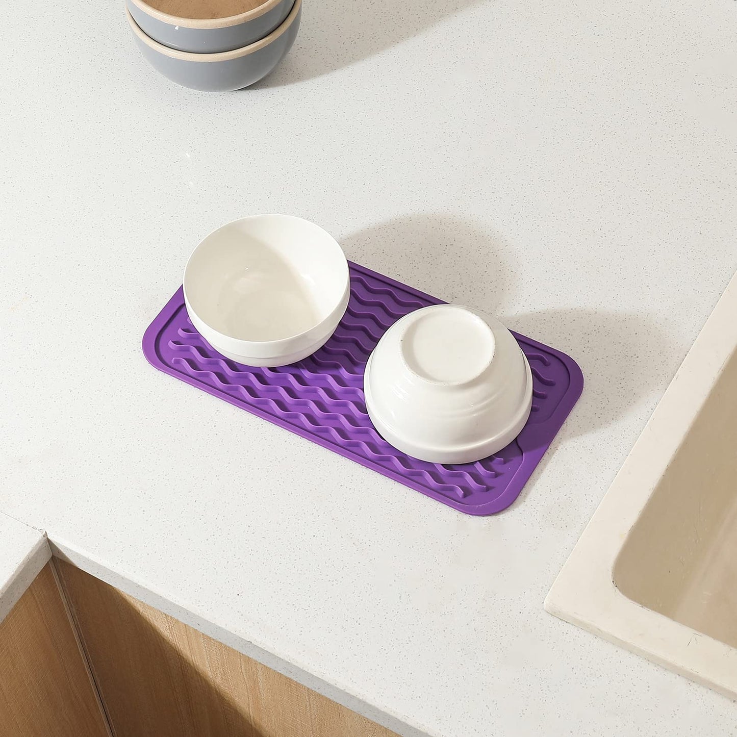 MicoYang Silicone Dish Drying Mat for Multiple Usage,Easy clean,Eco-friendly,Heat-resistant Silicone Mat for Kitchen Counter,Sink,Bar,Bottle,or Cup Purple S 12 inches x 6 inches