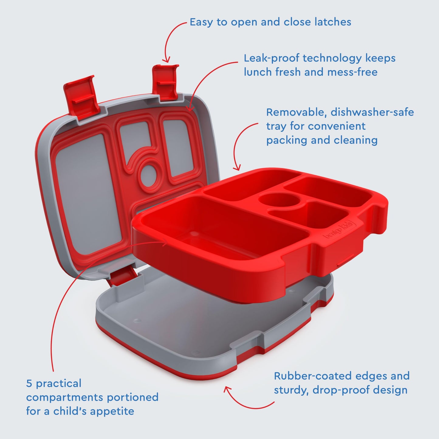 Bentgo Kids Prints Leak-Proof, 5-Compartment Bento-Style Kids Lunch Box - Ideal Portion Sizes for Ages 3-7, Durable, Drop-Proof, Dishwasher Safe, & Made with BPA-Free Materials (Trucks)