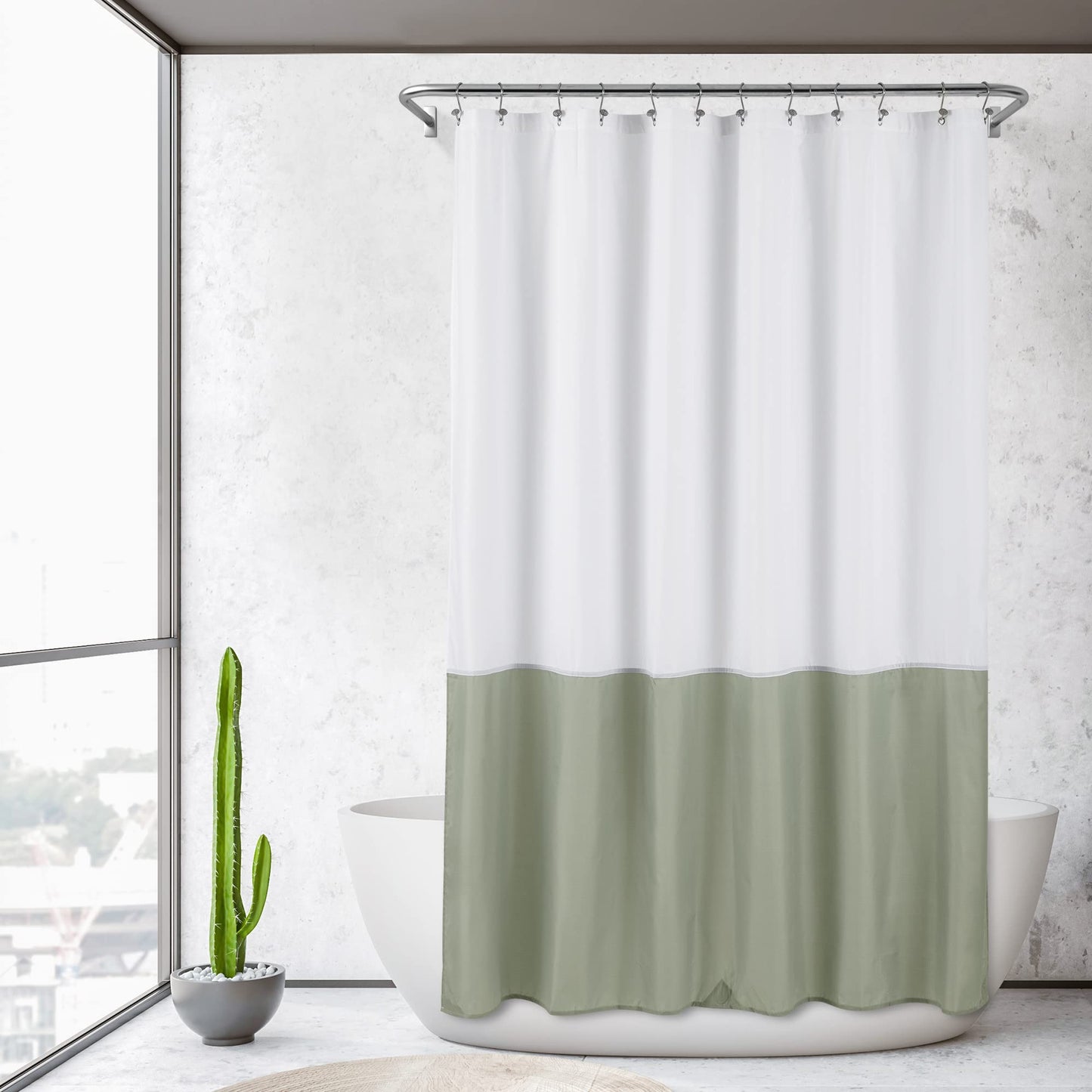 ALYVIA SPRING Waterproof Fabric Shower Curtain Liner - Soft & Light-Weight Cloth Shower Liner, 3 Bottom Magnets, Hotel Quality & Machine Washable - Standard Size 72x72, White and Sage