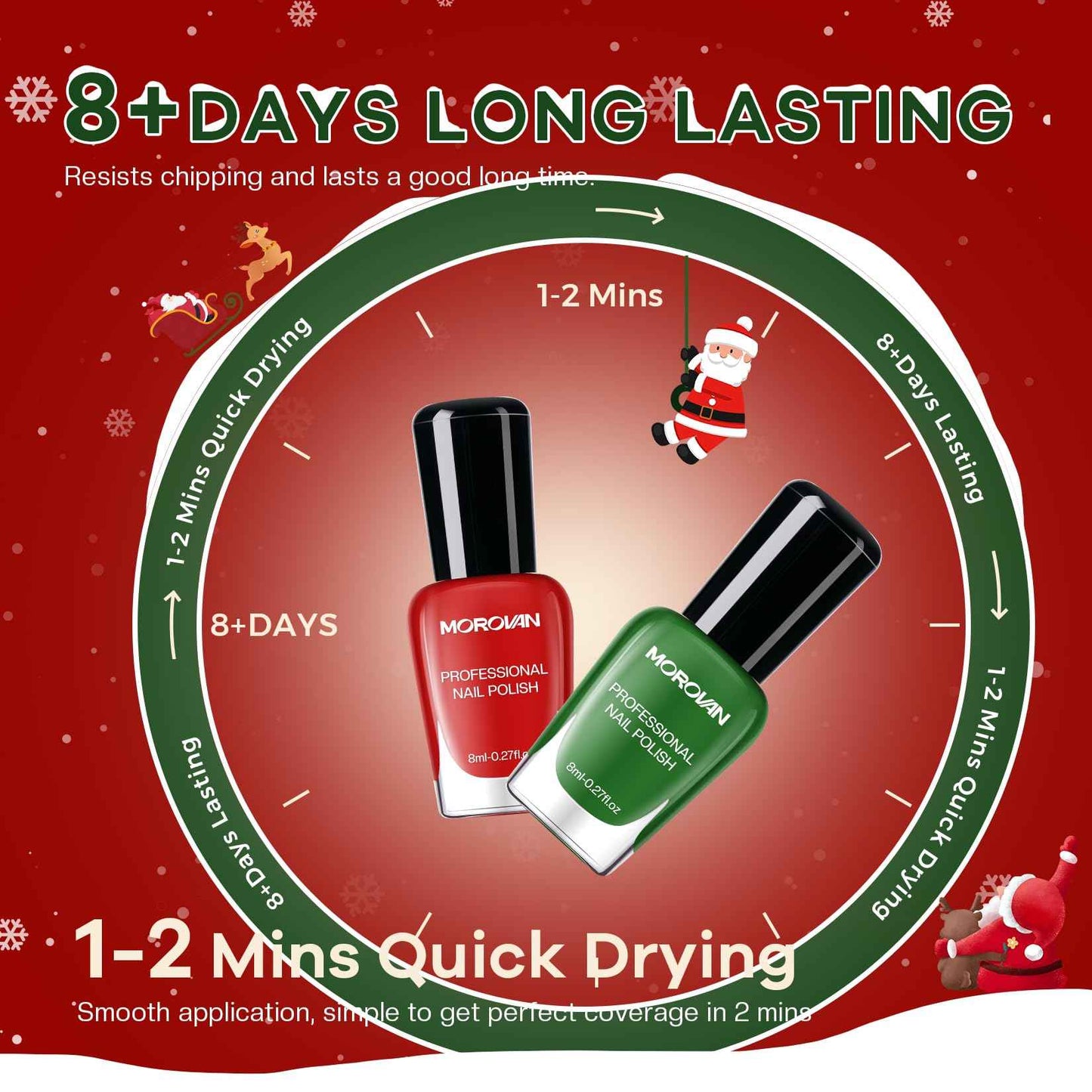 Morovan Christmas Nail Polish Set: 2025 Glitter Gifts Ideas Red Green Gold Silver Fingernail Polish Kit Winter Quick Dry Regular Nail Polish Pack Manicure for Women Girls Holiday Party