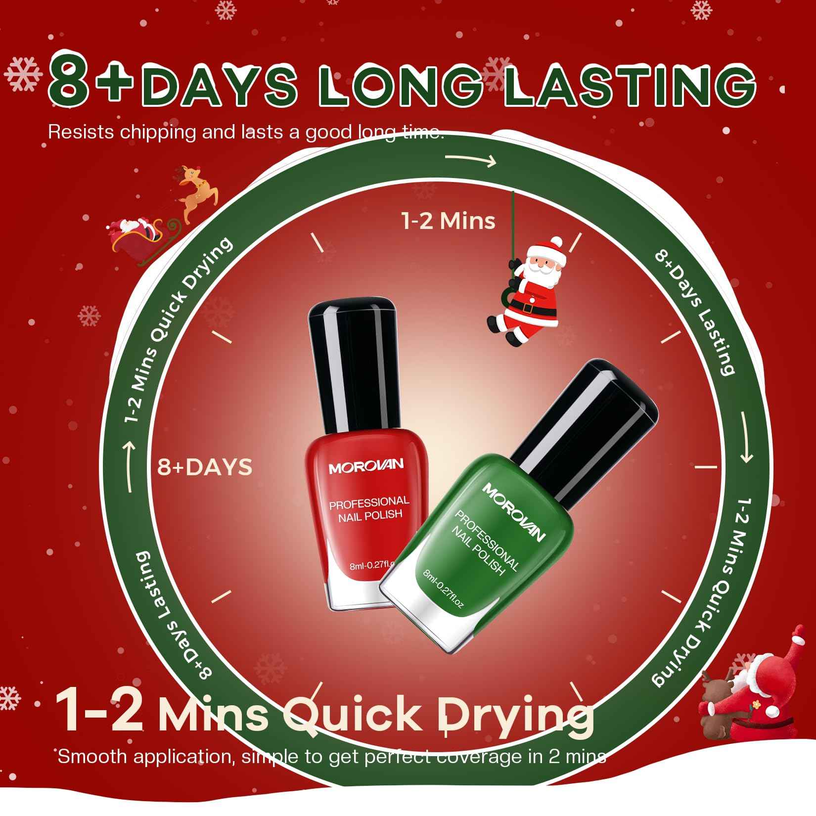 Morovan Christmas Nail Polish Set: 2025 Glitter Gifts Ideas Red Green Gold Silver Fingernail Polish Kit Winter Quick Dry Regular Nail Polish Pack Manicure for Women Girls Holiday Party