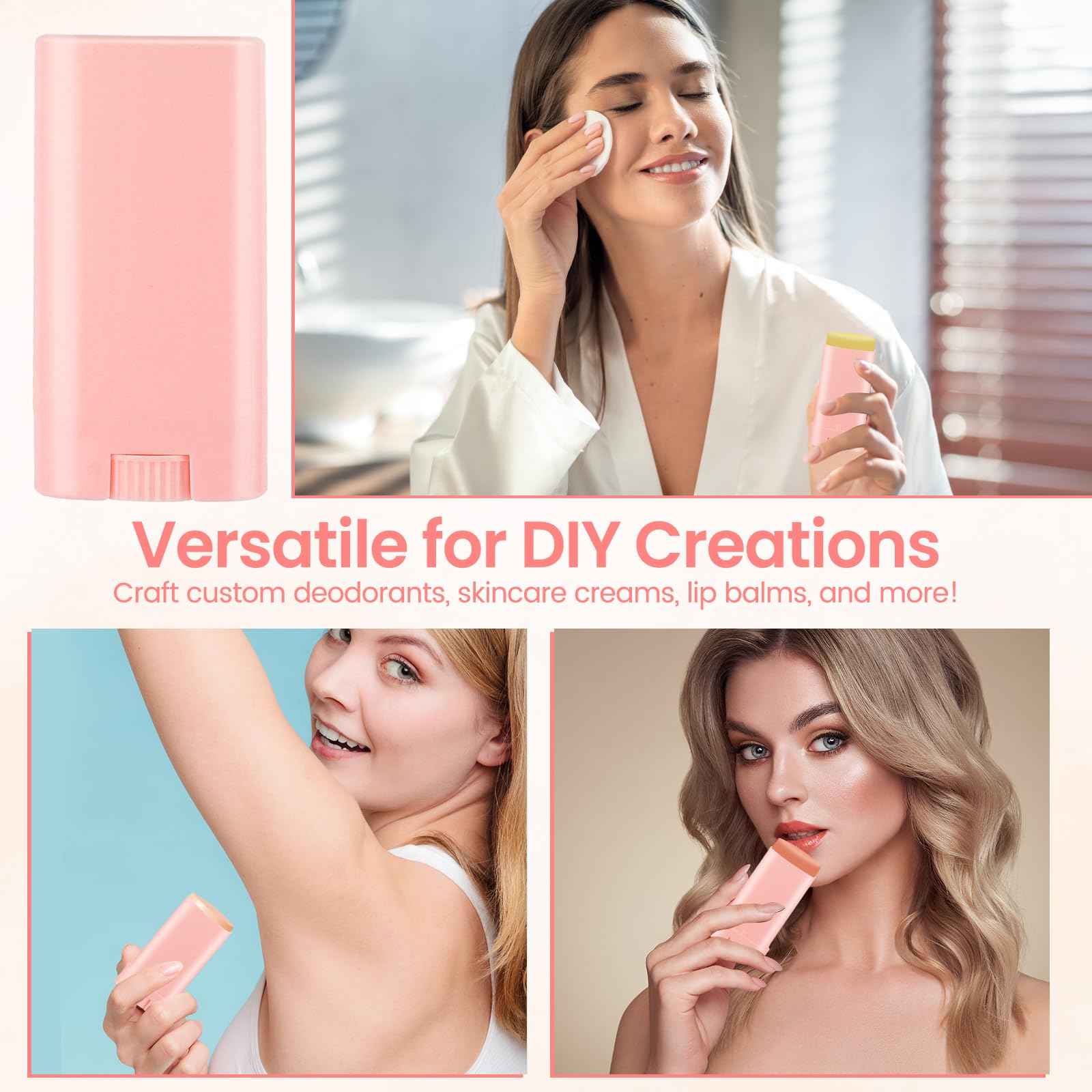 50-Pack Empty Deodorant Containers for Homemade - 0.5 oz/15ml Oval Refillable Deodorants Tubes, BPA-Free Twist-Up Plastic Sticks, Reusable DIY Deodorant Bottles for Balms & Solid Perfumes,White