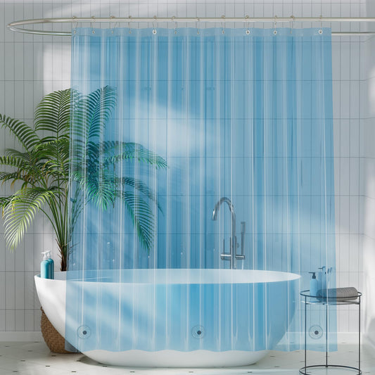 Titanker Shower Curtain Liner, Plastic Shower Liner PEVA 72 x 72 Lightweight Waterproof Shower Curtains for Bathroom with Magnets and Rustproof Grommets, Clear Blue