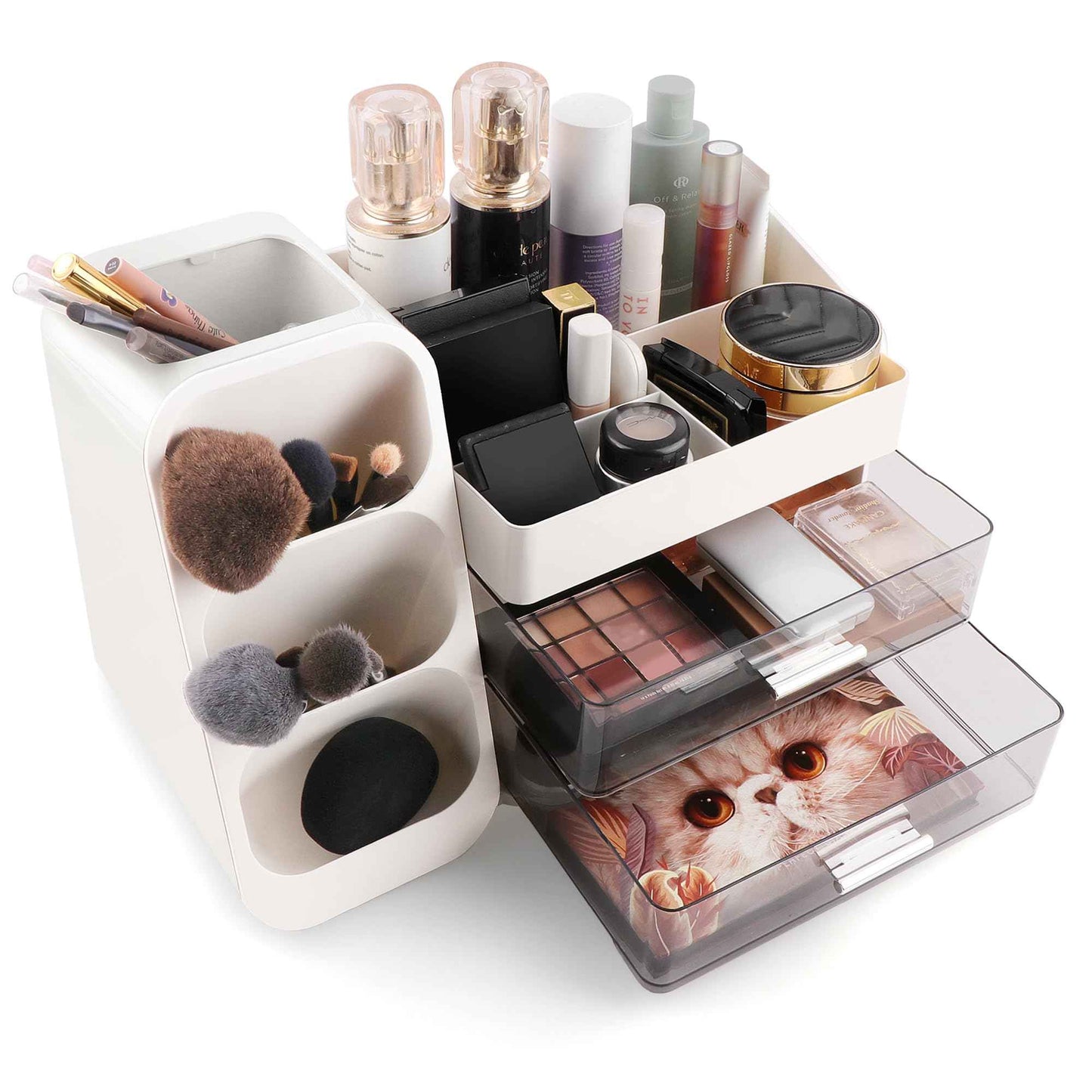 Homeanda Makeup Organizer with Drawers – Large Cosmetic Storage Box for Vanity, Bathroom, or Bedroom, Perfect for Skincare, Brushes, Lipstick, Eyeshadow,and Beauty Essentials (White)