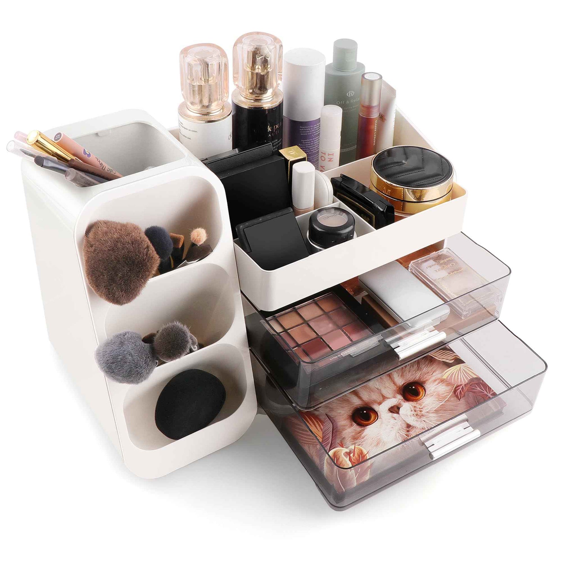 Homeanda Makeup Organizer with Drawers – Large Cosmetic Storage Box for Vanity, Bathroom, or Bedroom, Perfect for Skincare, Brushes, Lipstick, Eyeshadow,and Beauty Essentials (White)