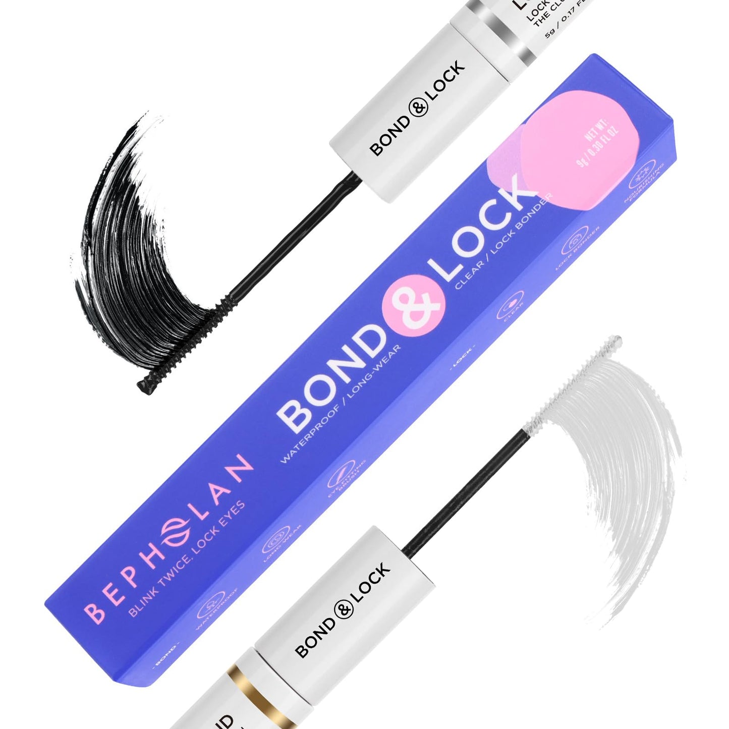 BEPHOLAN Lash Bond and Seal, DIY Eyelash Extension Bond & Seal, Lash Glue Mascara Infused with Biotin & Vitamin E–Super Strong Hold & Latex Free, Suitable for Sensitive Eyes, 0.30 oz