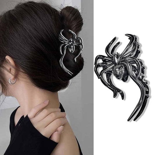 Halloween Metal Hair Claw Clips with Black Spider Design - Strong Hold Large Jaw Clamps for Women's Vintage Hair Styling, 1Pcs