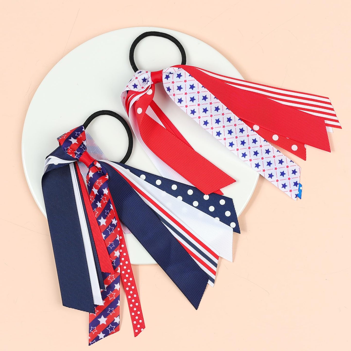 BBTDIN Independence Day Cheer Bow Patriotic Cheerleader Hair Bows America Flag Bows JHH36 (4 Pcs-Set)