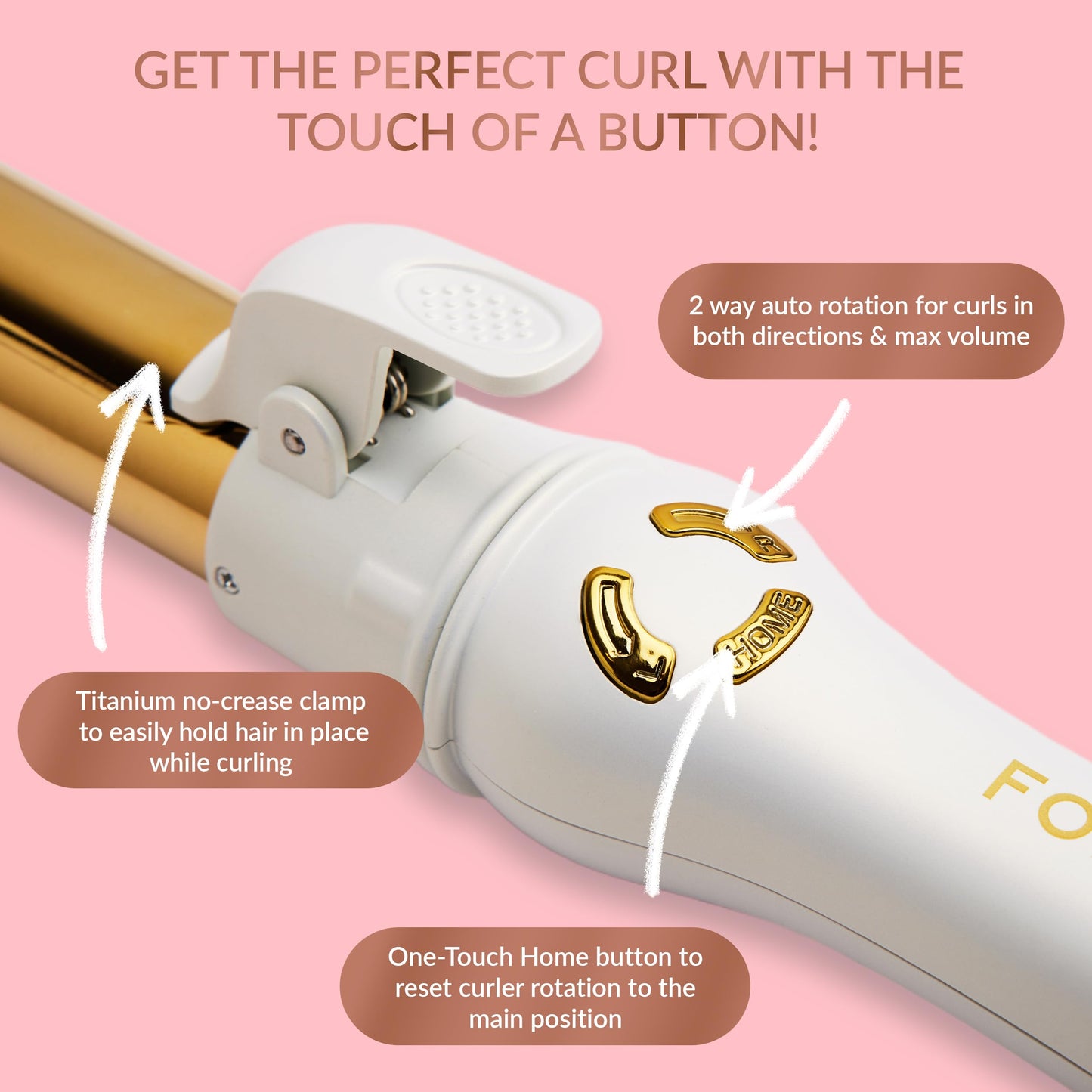 FoxyBae Automatic Curling Iron - Professional Auto Rotating Hair Curler Wand for Long Hair w/Temp Control -1.25” Titanium Hot Hair Styling Tools for Silky Curls - Self Hair Curlers [Pearl White-Gold]