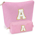 Initial Makeup Bags for Women, 2-Piece Set, Pink