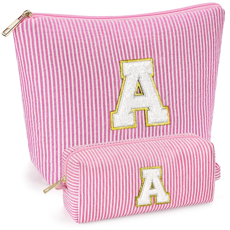 Initial Makeup Bags for Women, 2-Piece Set, Pink
