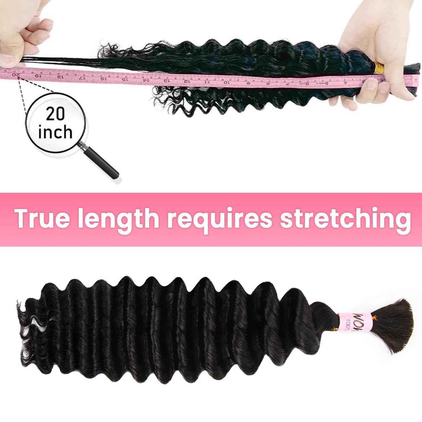 WOWANGEL Human Braiding Hair For Boho Braids 100g,100% Unprocessed Brazilian Virgin Hair, 12A Deep Wave Knotless Bohemian Bundles, Curly Hair Extensions,2 Bundles,Natural Black(1B),16 Inch