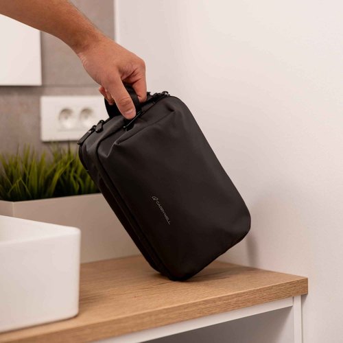 (Not Made In China) Toiletry Travel Bag For Men, Shaving Kit, Waterproof Organizer and Dopp Kit, Interior Compartments and Pockets For Toiletries and Accessories (Black)