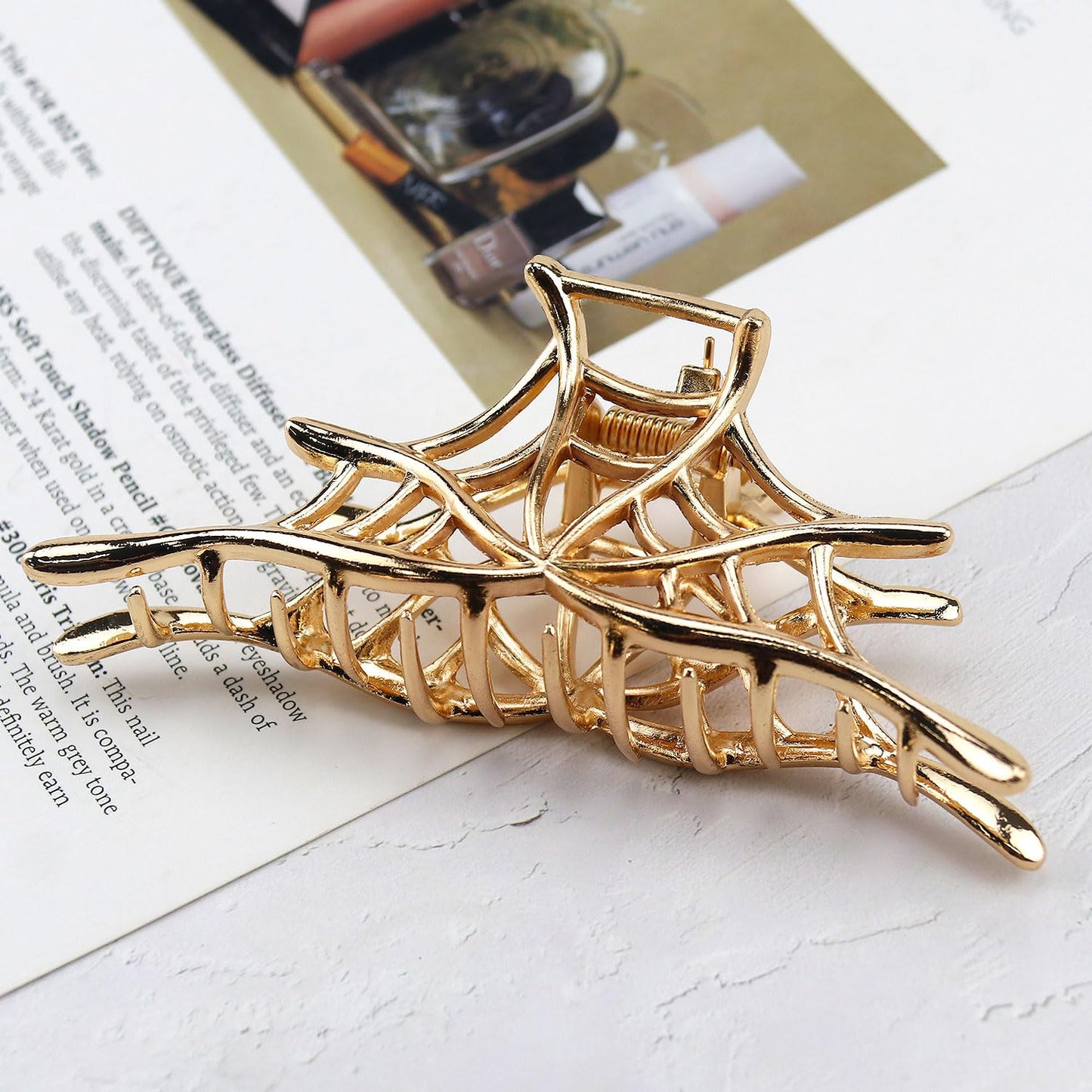 Metal Gold Spider-Web Hair Claw Clips for Women - No Slip Clamp for Thick or Thin Hair, Fashion Jaw Hair Clips