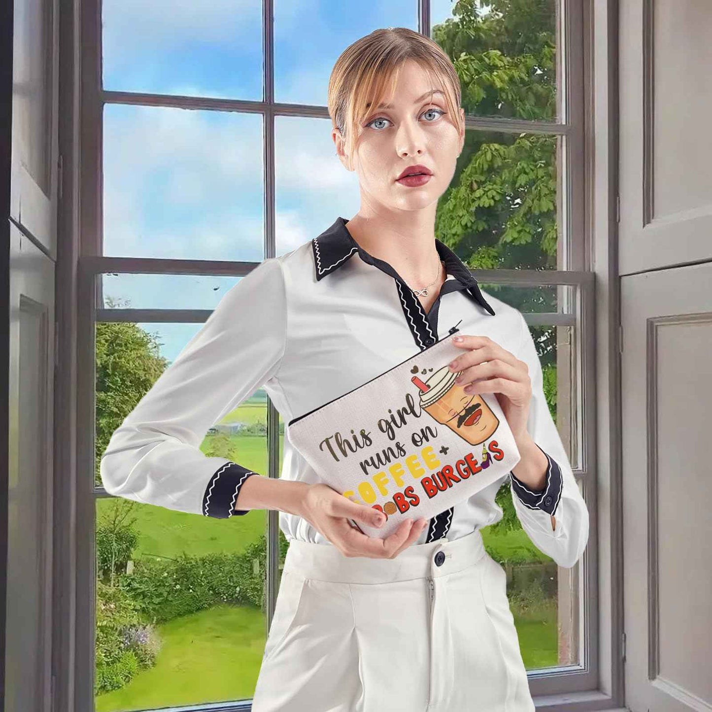 WCGXKO TV Inspired Gift Cartoon Lover Merchandise Cartoon Fans Zipper Pouch Makeup Bag (on COFFEE)