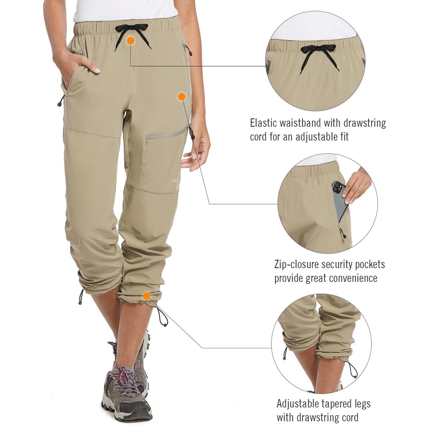 BALEAF Women's Petite Hiking Pants Lightweight Quick Dry Water Resistant Cargo Pants 27'' Inseam for All Seasons Suntan Size S