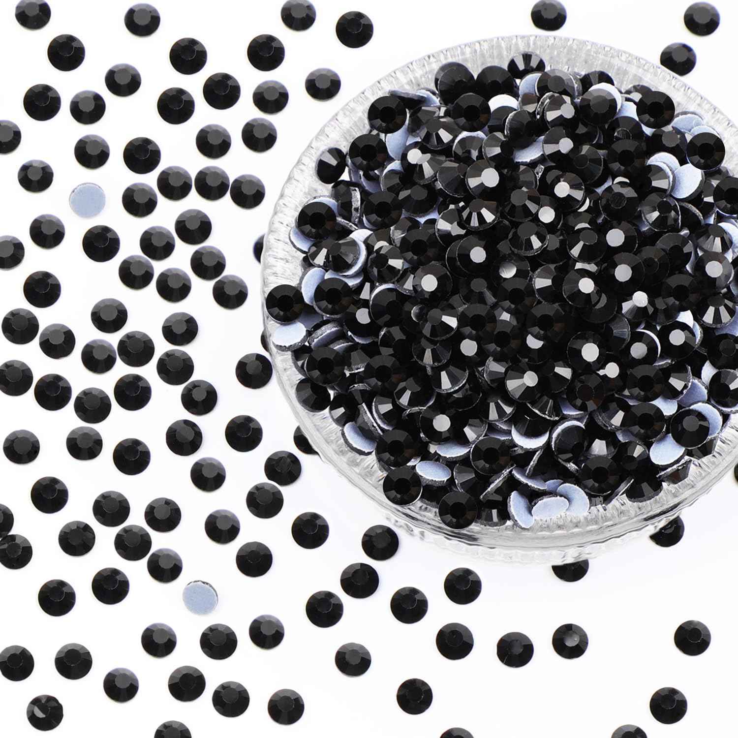 NCB 14400pcs Hotfix Crystal Rhinestones for Clothes Crafts, Hot Fix Bulk Flatback Crystals, Iron on Hotfix for DIY Decoration 100 Gross (Black, ss6/14400pcs)