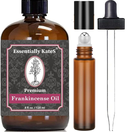 Essentially Kates Premium Frankincense Oil 4 oz – 100% Pure, Natural and Therapeutic – Tones & Evens Skin – Relaxes Muscle Soreness for Knees, Elbows, HIPS, Hands, Shoulders and Legs