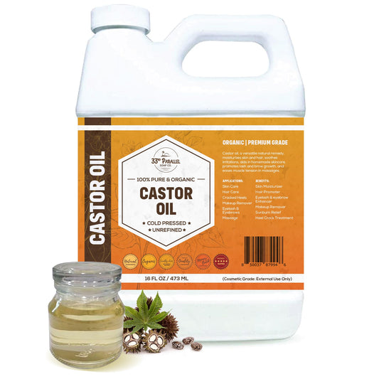 ORGANIC CASTOR OIL ( 16 oz ) Premium Cold Pressed Unrefined | 100% Natural Promotes Healthy Skin & Hair | Thickens Eyebrows Lengthens Eyelashes | Strengthens Nails Cuticles | Massage Oil | 16 FL OZ