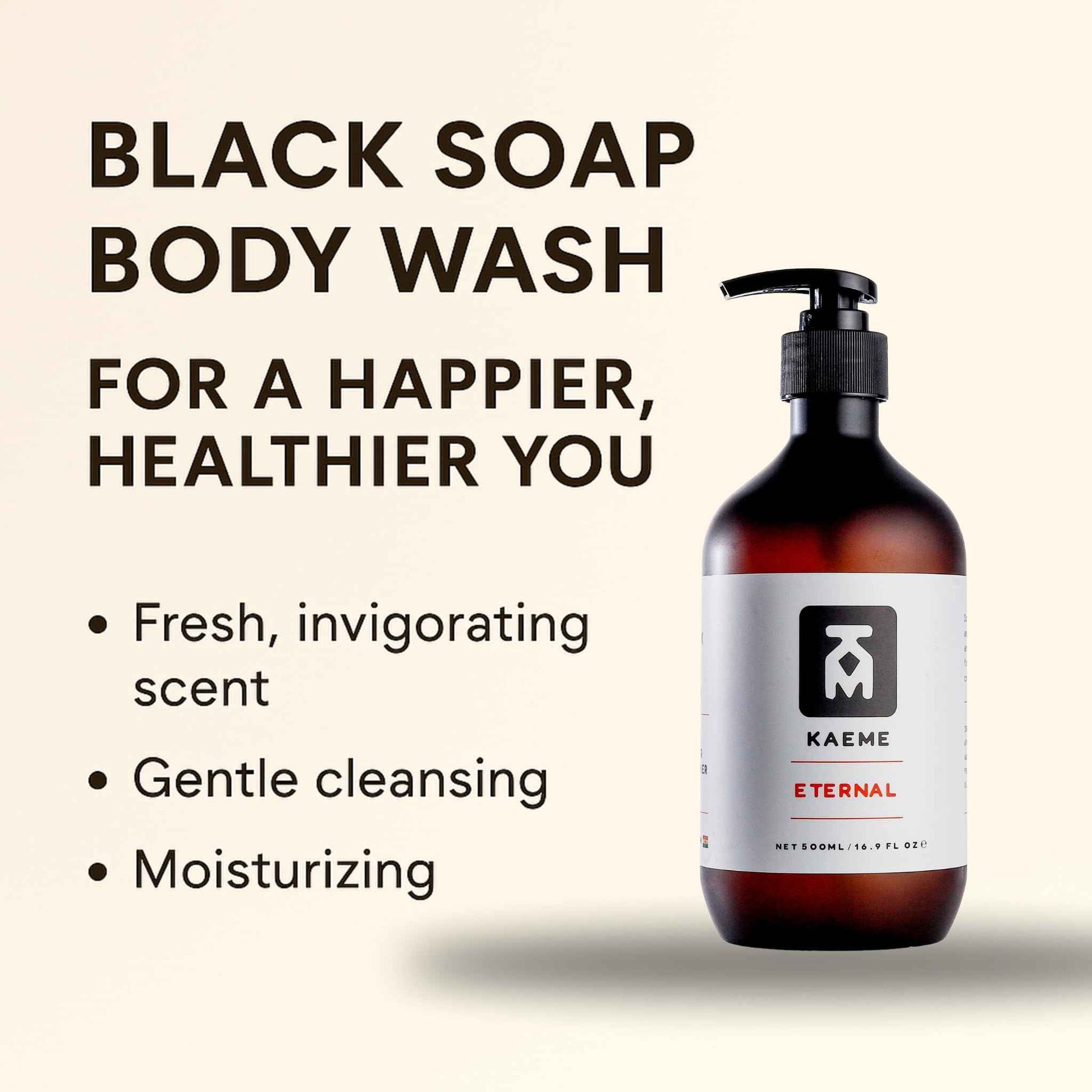 KAEME ETERNAL African Black Soap Body Wash -Deep Cleansing & Moisturizing With Natural Antioxidant,Antifungal Hydrating Formula for Sensitive and Acne-Prone Skin,Sulfate,Paraben Free(500mL /16.9Fl oz)