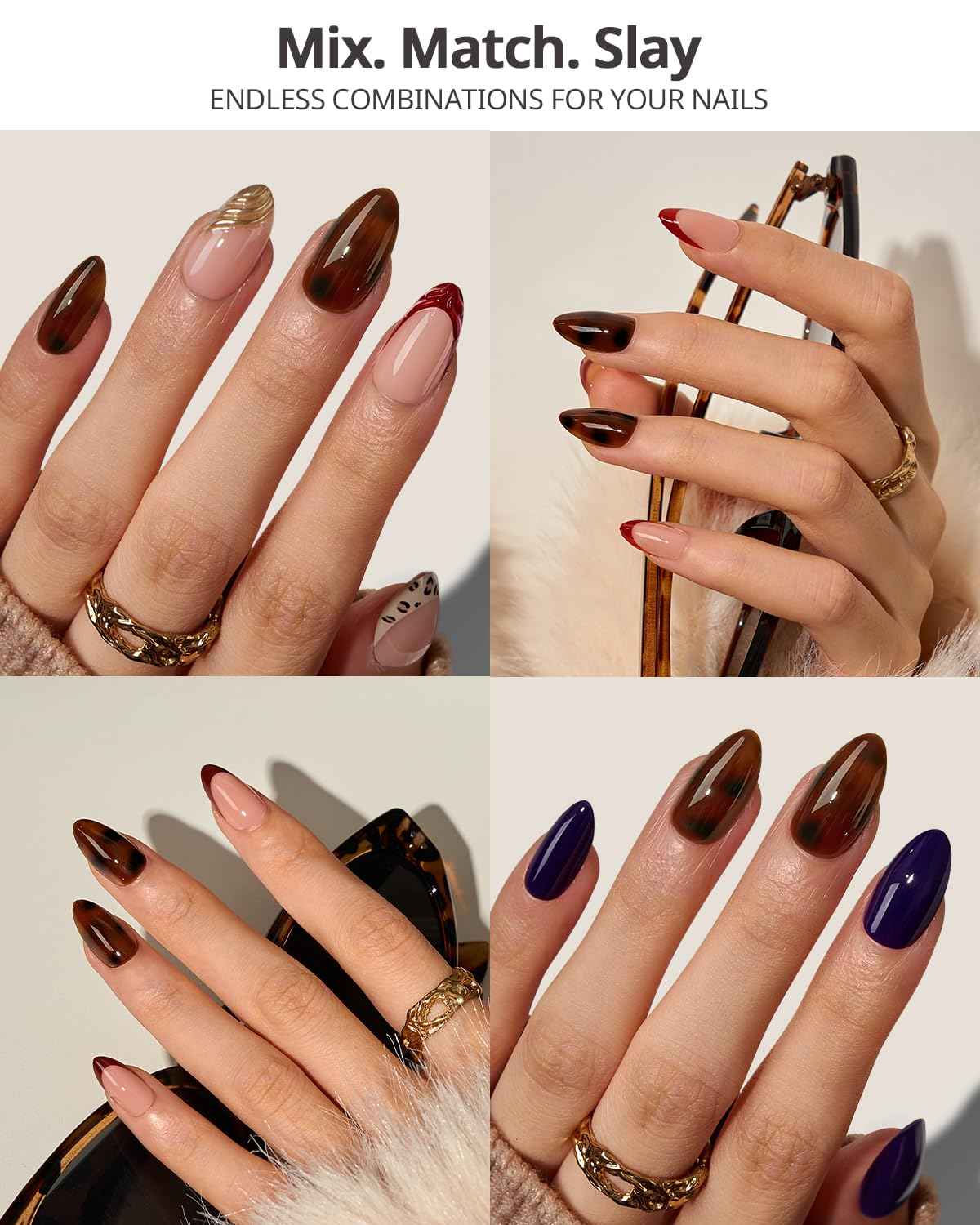 BTArtboxnails SOFTCOATTIPS Press On Nails - Tortoiseshell Almond Press On Nails Short, 96Pcs Salon Quality Soak Off Soft Gel Nail Tips in 16 Sizes