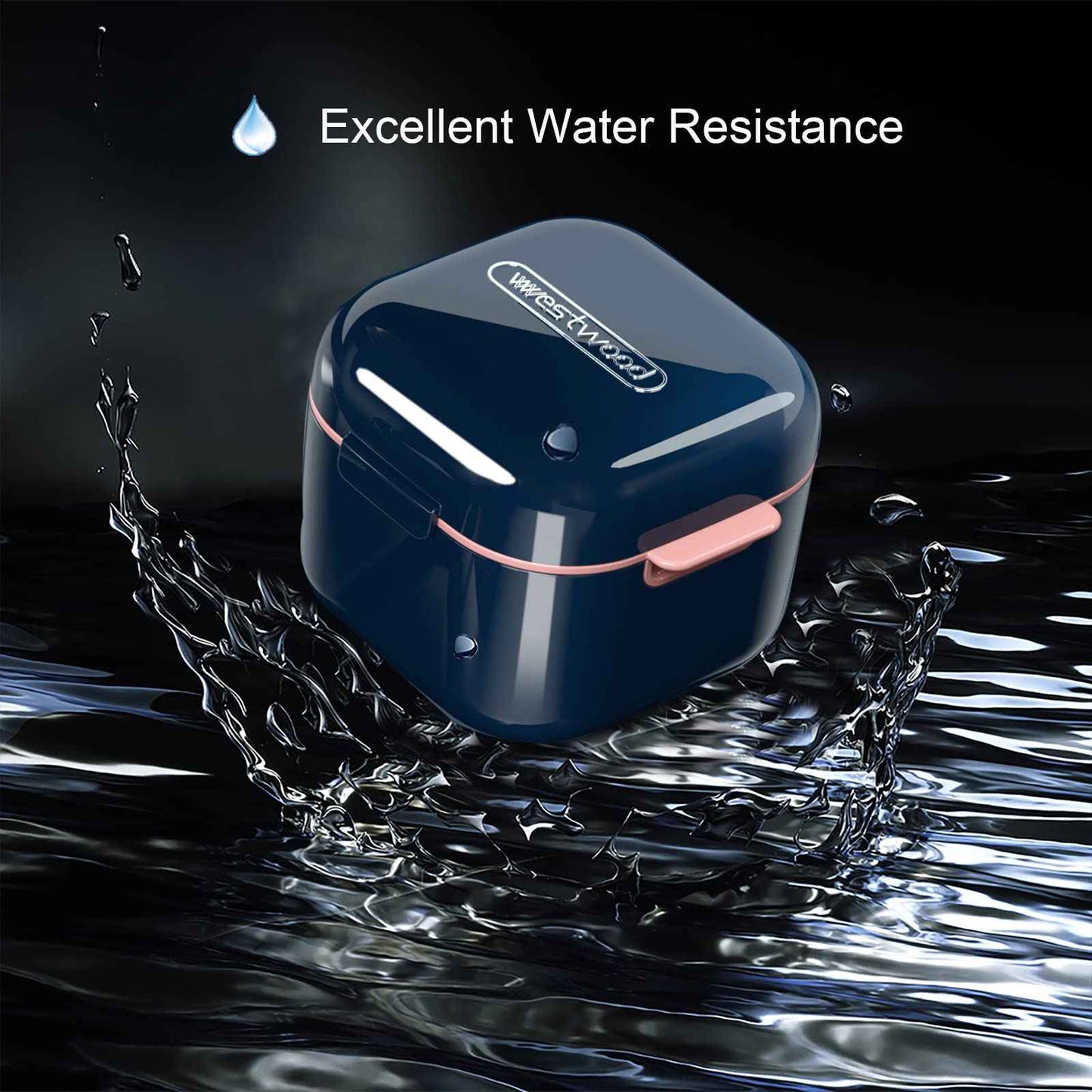 whoobell Denture Cup，Retainer Case,Cute Night Mouth Guard Box Holder, Storage Soak Container with Strainer basket for Travel Cleaning (Blue)