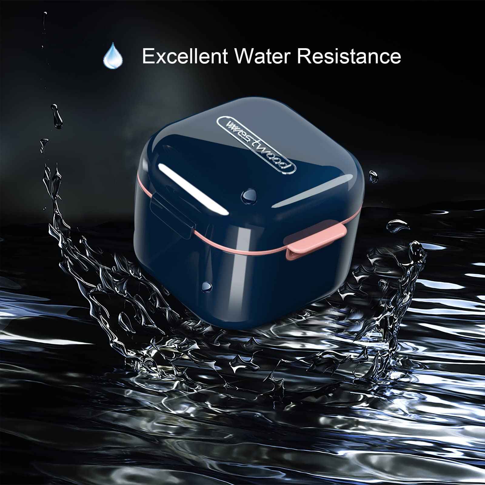 whoobell Denture Cup，Retainer Case,Cute Night Mouth Guard Box Holder, Storage Soak Container with Strainer basket for Travel Cleaning (Blue)