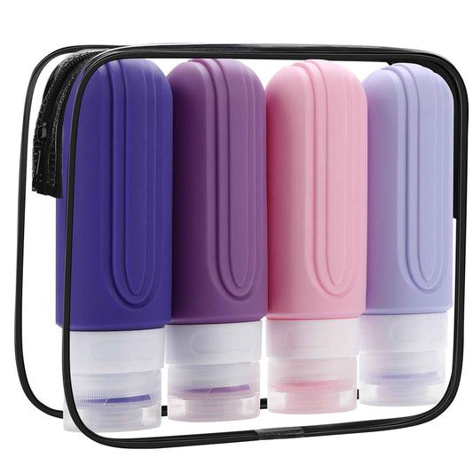 Travel Bottles Set for Toiletries, TSA Approved Travel Containers Leak Proof Silicone Squeezable Travel Accessories 2oz 3oz for Shampoo Conditioner Lotion Body Wash (Purple)