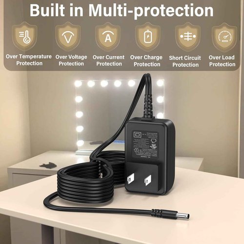 12V 2A Vanity Makeup Mirror Charger Compatible with Hansong Make-up Mirror Power Cord AC Adapter for Hansong DC117-15 DC11715 Bedroom Light Up Vanity Mirror Charging Plug 12VDC 2000mA 12.0V DC12V