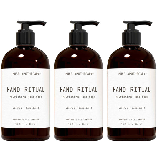 Muse Apothecary Hand Ritual - Aromatic and Nourishing Hand Soap, Infused with Natural Aromatherapy Essential Oils - USDA Certified Biobased - 16 oz, Coconut + Sandalwood, 3 Pack