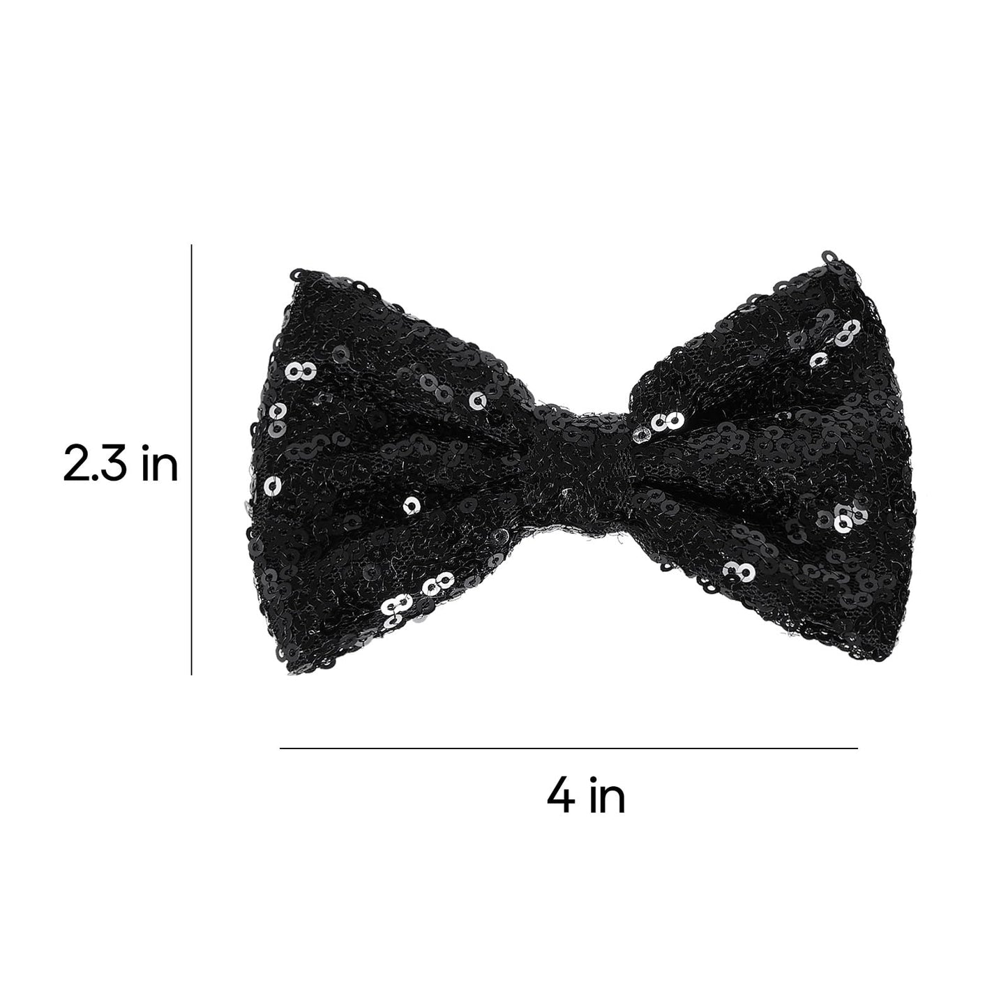 4in Fashion Bow Hairpin Glitter Black Sequins Hair Bow Alligator Clip Sparkly Cheer Barrettes for Teens Toddler Girls Kids Children Women Halloween Wedding Dress Decor Accessory