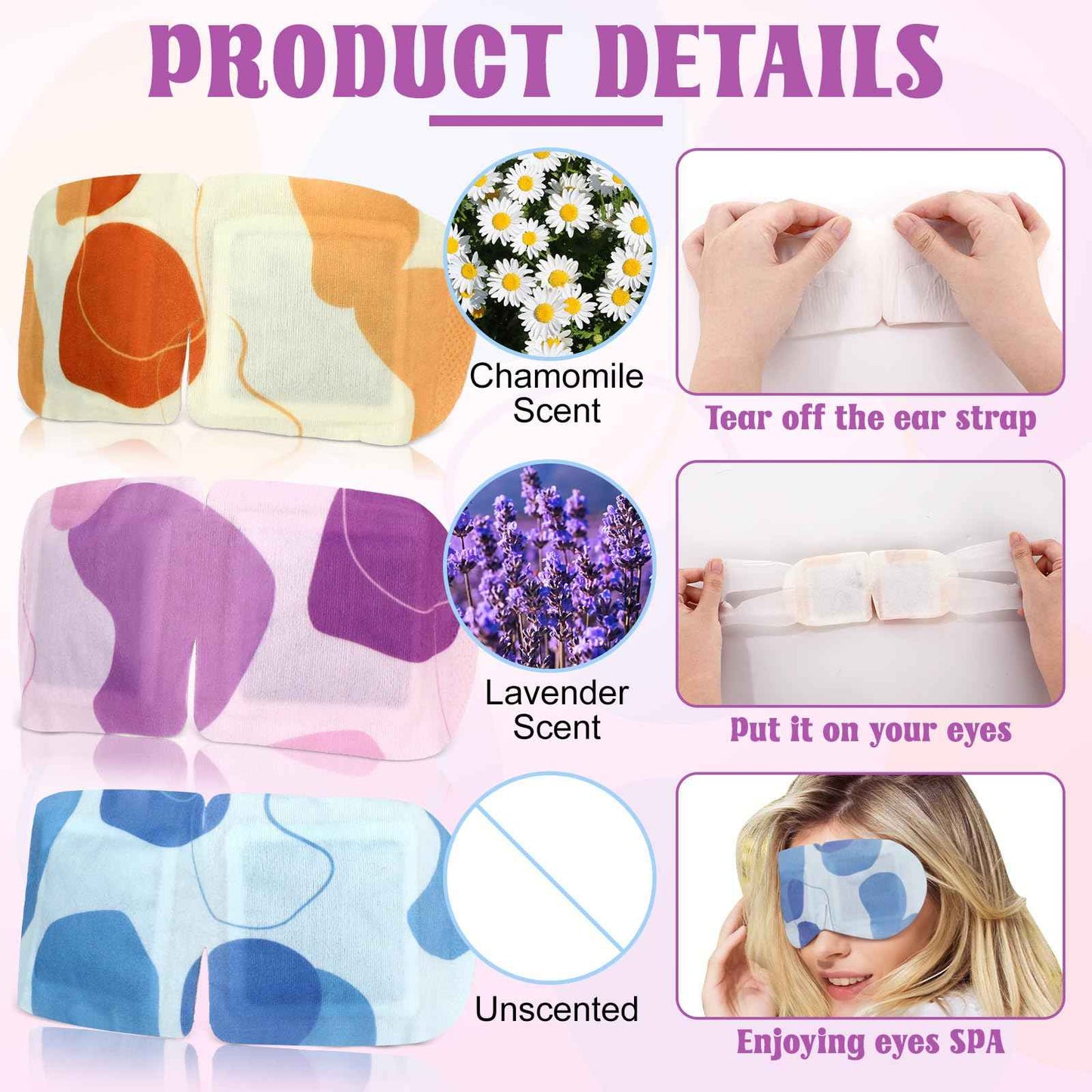 Chicingyou 100 Pcs Steam Eye Masks Disposable Self Heating Eye Mask Bulk Warm Compress Gifts for Home Office Travel Warm Sleep Eyestrain Relieve Supplies