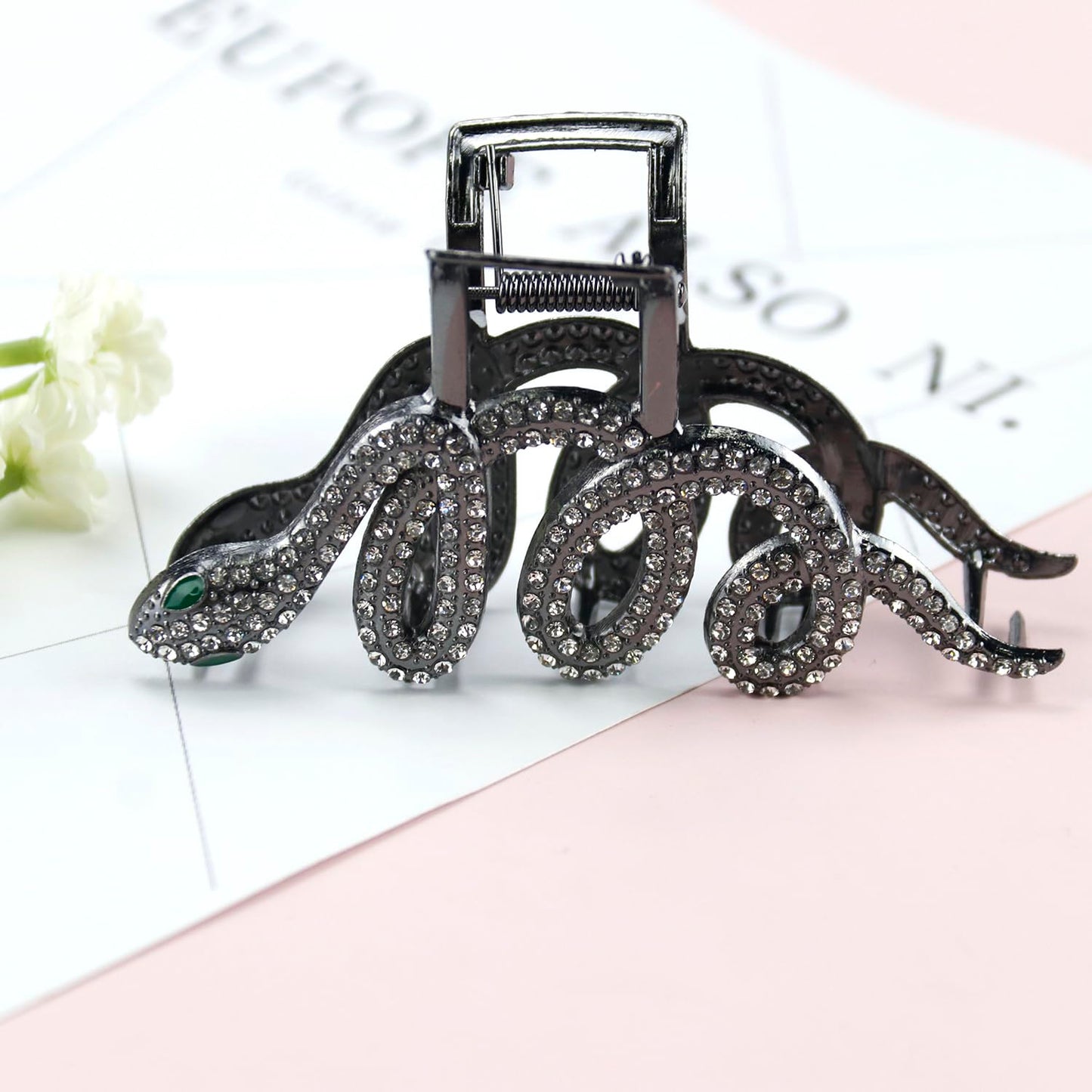 Snake Hair Clips Claw for Thick Hair for Women Halloween Hair Accessories Clips Non-slip Gothic Metal Black Hair Claw Clips Rhinestone French Hair Barrettes for Hair Styling 1Pcs