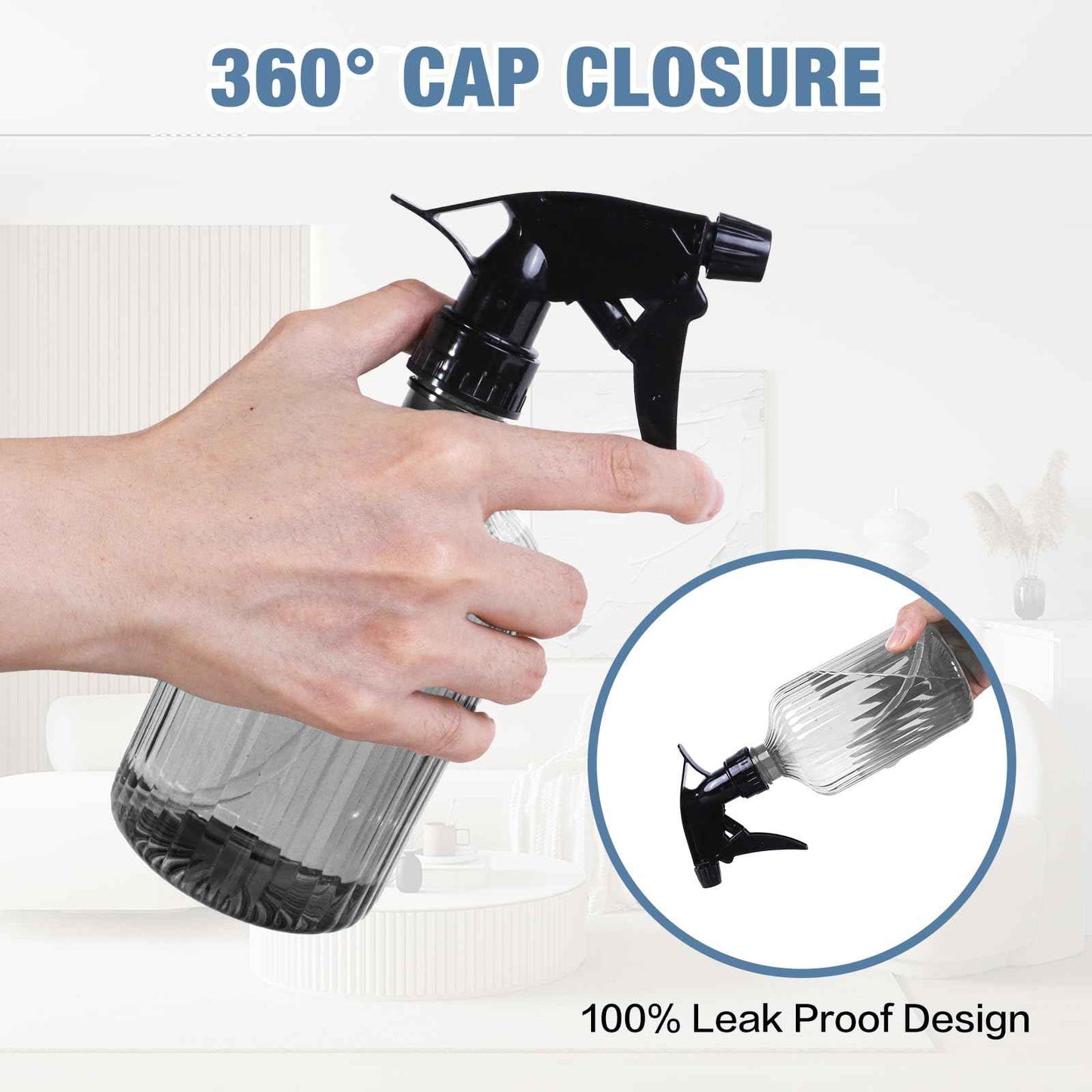 paeyaer 2 Pcs Spray Bottles, 18 oz Empty Water Spray Bottles, Plastic Reusable Adjustable Mist Sprayer Squirt Bottles Containers Refillable for Cleaning Solutions, Gardening, Plants