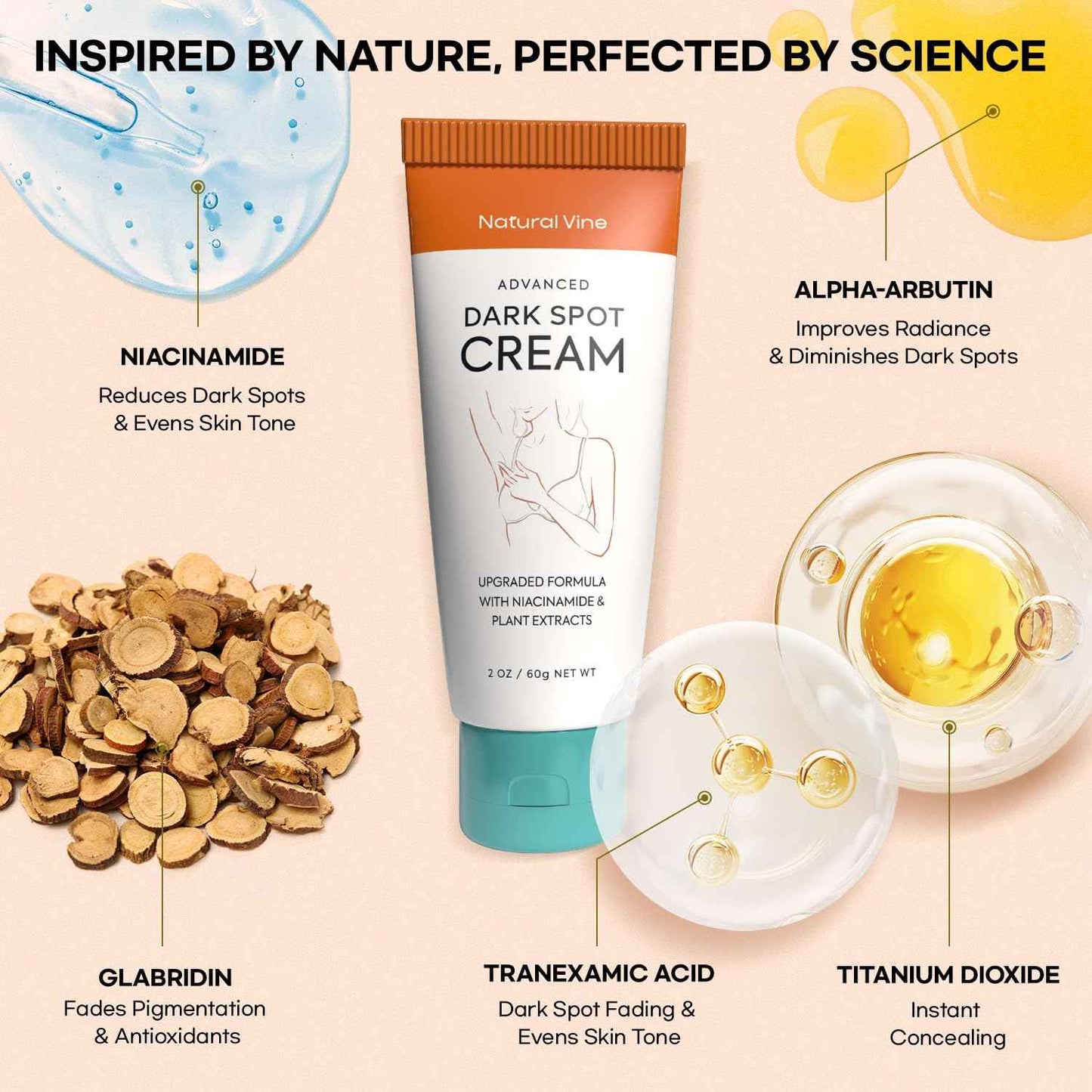 Natural Vine Dark Spot Corrector: Dark Spot Remover for Face and Body - Age Spot Brown Spot Sun Spot Remover Faded Spot Melasma Freckles Correcting - With Niacinamide for Women and Men 60g 2Pcs