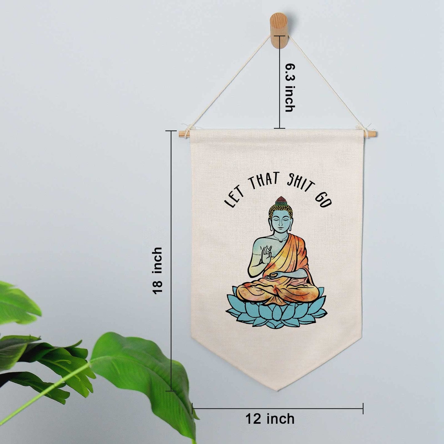 Buddha Wall Linen Hanging Banner, Let That Sh-it Go, Funny Poster, Bathroom Wall Hanging, Yoga Zen Decor, Wall Hanging Banners, Farmhouse Bathroom, Bathroom Humor, Home Decor, Farmhouse Sign