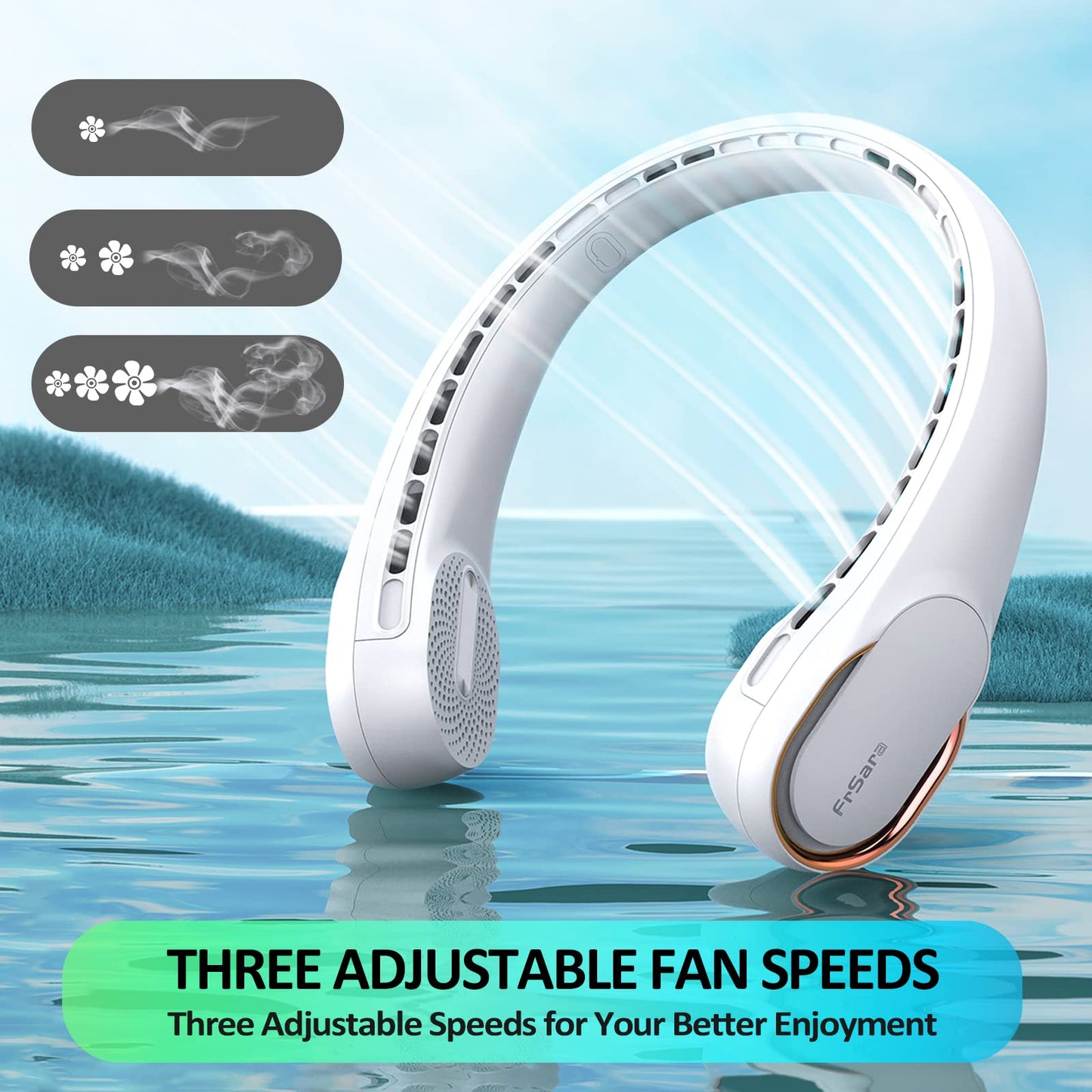 KIDEE Neck Fan, Neck Fans Portable Rechargeable, Upgrade 360° Air Outlet, Super Quiet, 3 Speeds, 4000mAh Personal Bladeless Wearable Fan for Indoor Outdoor Travel-White