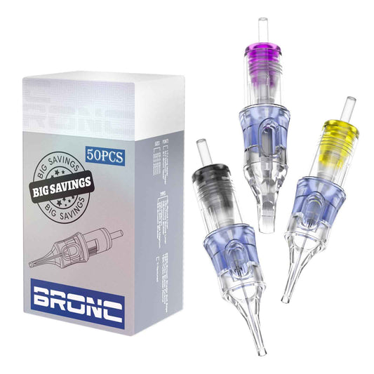 BRONC Assorted Tattoo Cartridge Needles 50pcs Mixed Tattoo Needle Cartridges Round Liner 0.35mm #12 Standard RL (3RL 5RL 7RL 9RL 11RL) for Rotary Tattoo Machine