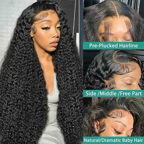 Deep Wave Lace Front Wigs Human Hair 200% Density Wet and Wavy Human Hair Wig 13x6 HD Lace Front Wigs Human Hair Pre Plucked Deep Wave Human Hair Wig for Women(20 Inch)